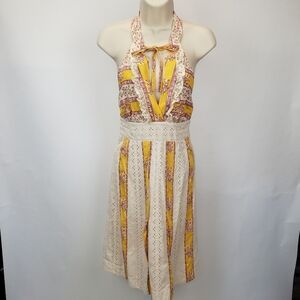 Free People halter midi dress floral Prairie Patchwork cottagecore size 10